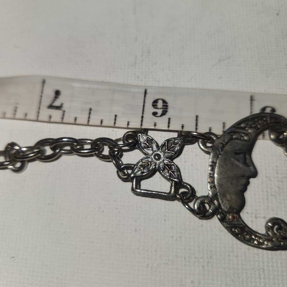 Celestial Sun Moon Link Bracelet Silver Tone Black Cabochon Boho Mystical - Picture 13 of 14